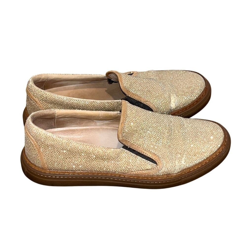 Brunello Cucinelli Metallic Gold Slip On Loafers Womens shoes 37.5